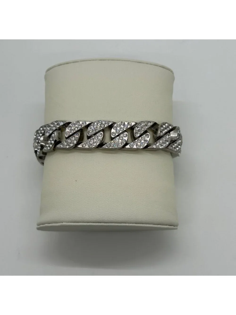 Iced Out Miami Cuban Link Bracelet Mens Hip Hop Bling Silver Tone Pave 7.5 inch